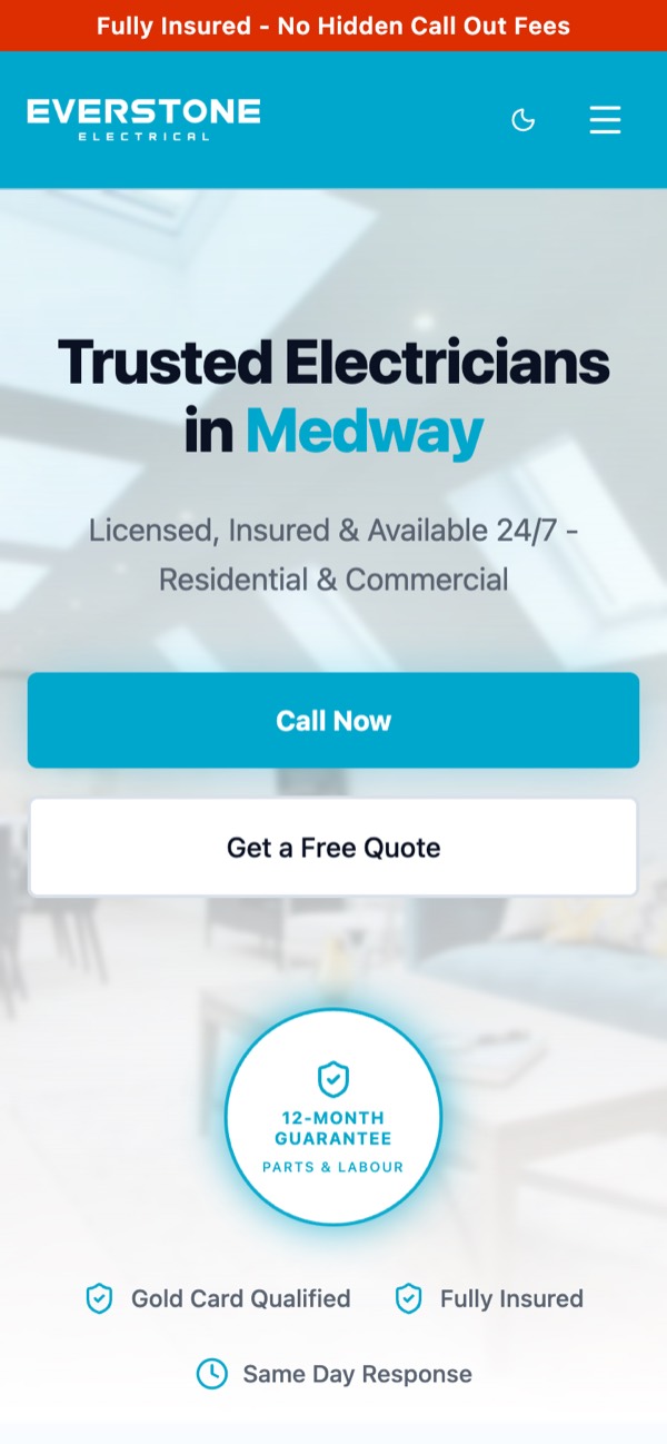 Everstone Electrical website on a phone
