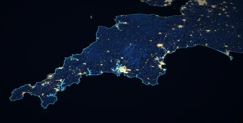 Map in navy with gold lights