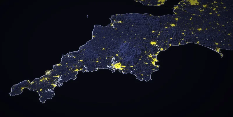 Map in navy with yellow lights