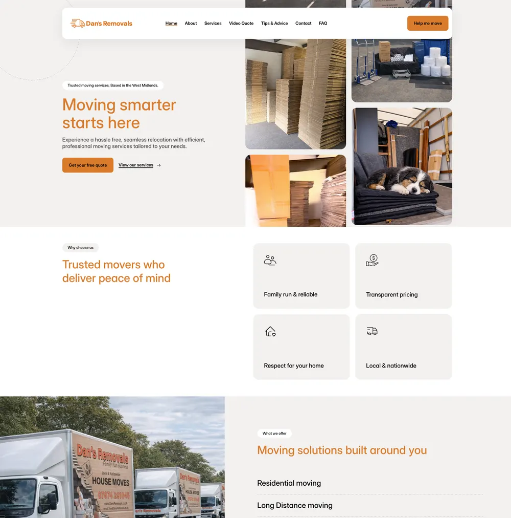 Dan's Removals website built by Nero Engine