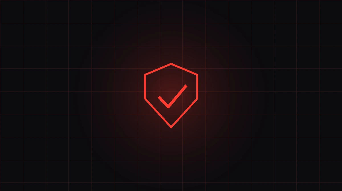 A red shield on a dark grid background