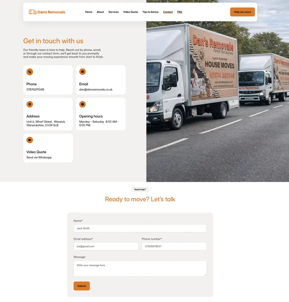 Dan's Removals Contact & Location after the rebuild