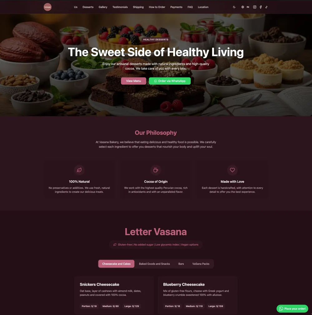 Vasana Bakery website built by Nero Engine