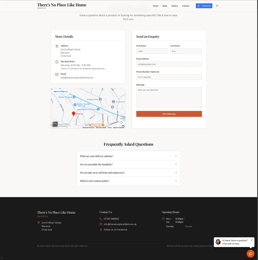 There's No Place Like Home Contact Page after the rebuild