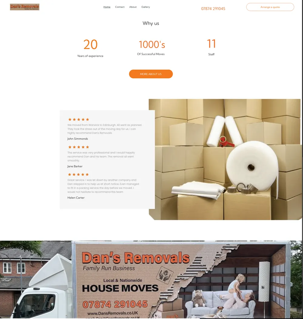 Dan's Removals About & Testimonials before the rebuild