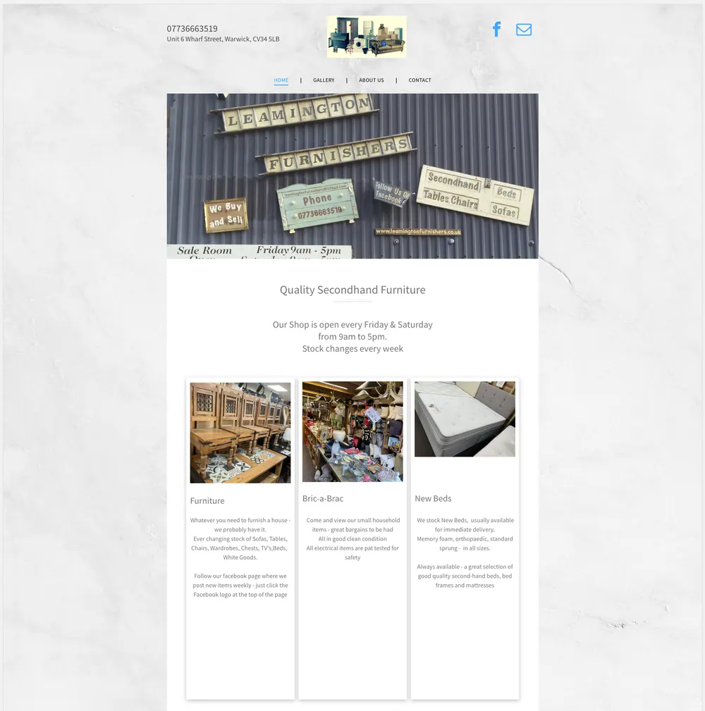Leamington Furnishers Homepage & Hero before the rebuild