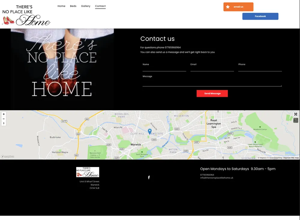 There's No Place Like Home Contact Page before the rebuild